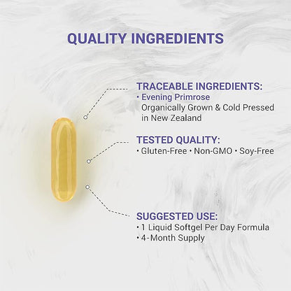Evening Primrose Oil (1300mg) | 100% Natural from New Zealand | Non-GMO, Soy & Gluten Free, Zero Filler | 120 Softgels