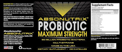 Absonutrix Probiotic Maximum Strength 50 Billion Per Capsule Multi-Strain 100 Capsules