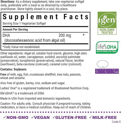 BlueBonnet Early Promise Prenatal Gentle DHA 200 mg Vegetable Capsules, 60 Count ('743715001794)