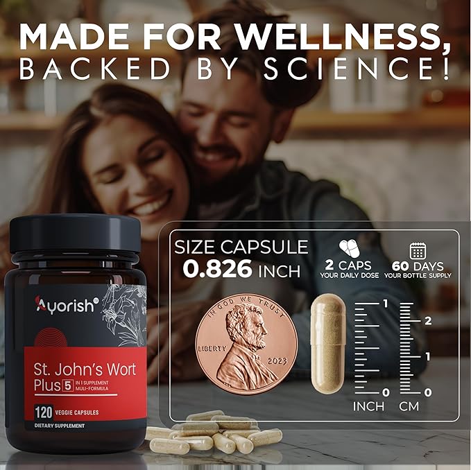 St Johns Wort Rhodiola Rosea Holy Basil Ashwagandha - Mood Support for Women and Men with Vitamin C & Black Pepper Extract - 120 Caps
