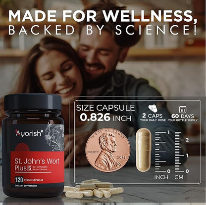St Johns Wort Rhodiola Rosea Holy Basil Ashwagandha - Mood Support for Women and Men with Vitamin C & Black Pepper Extract - 120 Caps