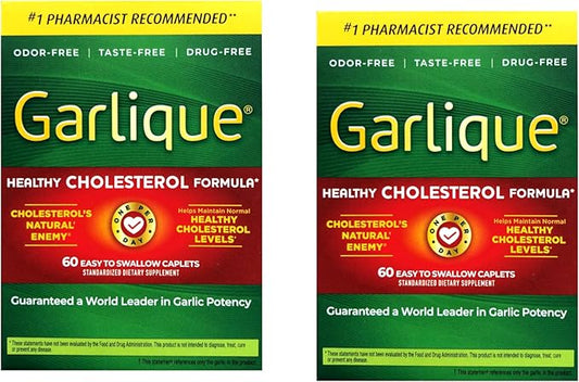 Garlique Healthy Cholesterol Formula with 5000 mcg of Allicin, 60 Enteric Coated Caplets (Pack of 2)