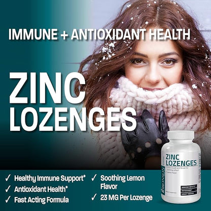 Bronson Zinc Lozenges Antioxidant & Immune Support Supplement Lemon Flavored, 180 Chewable Tablets