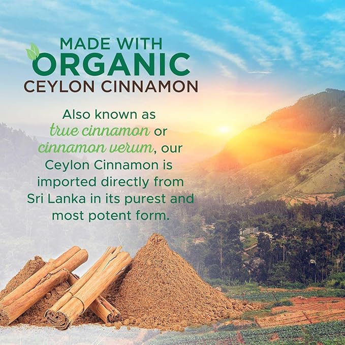 Organic Ceylon Cinnamon Capsules 1800 mg - Pure True Ceylon Cinnamon Powder Supplements, Certified Organic Herbal Supplement, Non-GMO, Gluten Free, Vegan, Antioxidant Pills Supplement - 120 Capsules