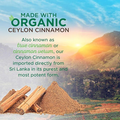 Organic Ceylon Cinnamon Capsules 1800 mg - Pure True Ceylon Cinnamon Powder Supplements, Certified Organic Herbal Supplement, Non-GMO, Gluten Free, Vegan, Antioxidant Pills Supplement - 120 Capsules