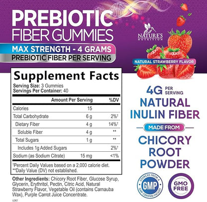 Fiber Gummies for Adults, Daily 4g Gummy Fiber Supplement, Prebiotic Gummy Digestive Health Support - Plant Based Soluble Fiber Chews, Prebiotics Supports Regularity & Digestion Non-GMO - 120 Gummies