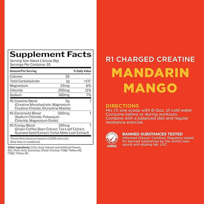 Rule 1 Charged Creatine - Multi-Function Workout Supplement with Creatine, Electrolyte, and Energy Blends for Intensity, Performance, & Hydration Support (30 Servings, Mandarin Mango)