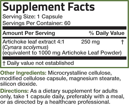 Bronson Artichoke Leaf Extra Strength Supports Healthy Digestion Healthy Liver Function, Non-GMO, 60 Vegetarian Capsules