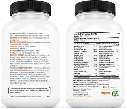 Renew Actives Turmeric Platinum 1350MG per 3 Capsules with Black Pepper & Ginger – Antioxidant, Liver & Digestive Support – Reduces Inflammation & Boosts Immunity – Made in Canada – 120 Capsules