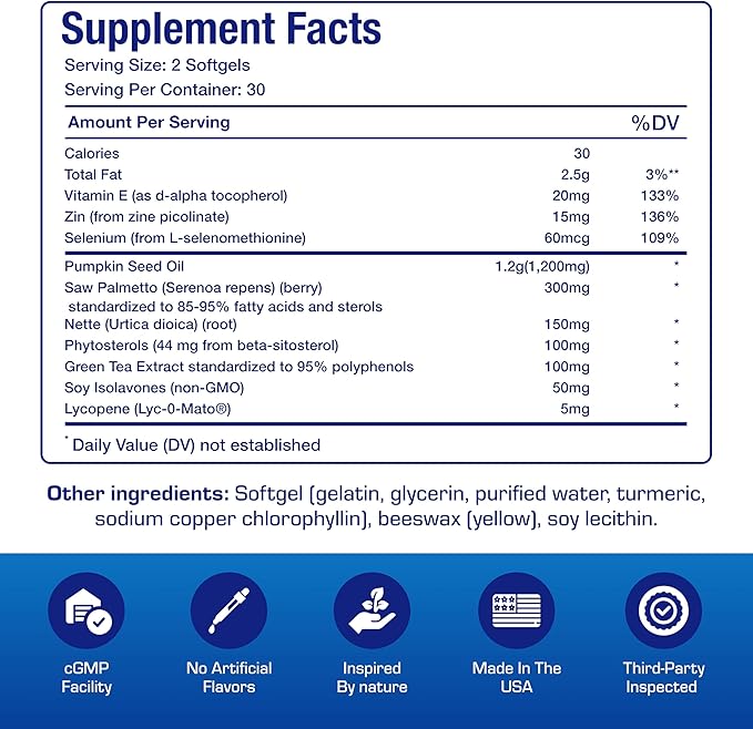 Prostana Prostate Health Supplement for Men - Clinical Formula Herbal Complex with Beta Sitosterol Saw Palmetto and Pumpkin Seed Oil for Prostate Support - Non-GMO & Made in The USA - 1 Month Supply
