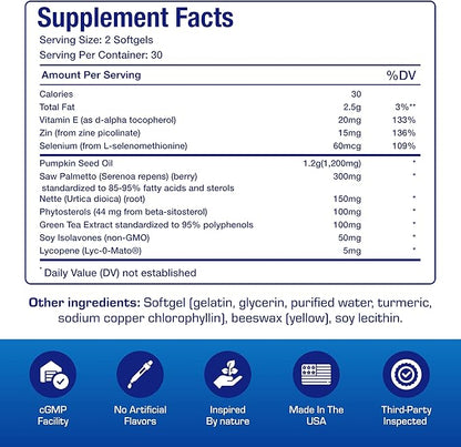 Prostana Prostate Health Supplement for Men - Clinical Formula Herbal Complex with Beta Sitosterol Saw Palmetto and Pumpkin Seed Oil for Prostate Support - Non-GMO & Made in The USA - 1 Month Supply