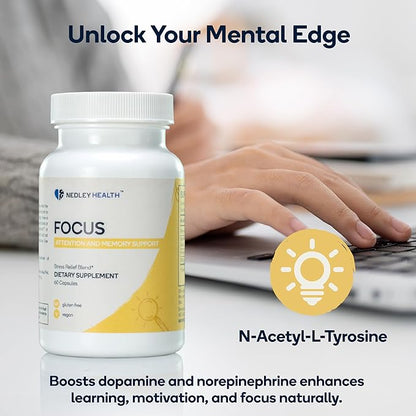 Focus - Premium Cognitive Enhancement Supplement with Natural Nootropics - Memophenol, Bacopa, & DMAE - 60 Veggie Capsules (Focus)