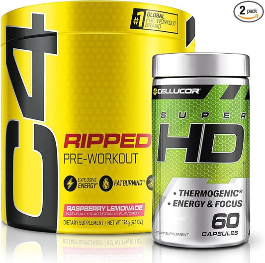 C4 Ripped & SuperHD, The Thermogenic Bundle, C4 Ripped Pre Workout Powder, Raspberry Lemonade 30 Servings + SuperHD with Capsimax and Green Tea Extract, 60 Servings
