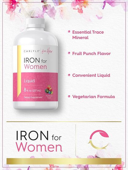 Carlyle Liquid Iron Supplement for Women | 8 fl oz Drops | Fruit Punch Flavor | Vegetarian, Non-GMO, Gluten Free