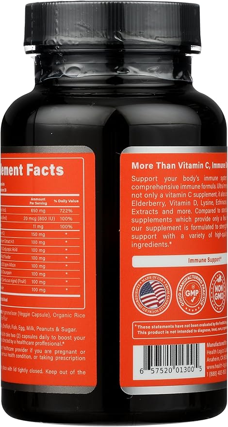 Health Logics Fortify! Capsules with Vitamin C, Zinc, Elderberry, Vitamin D, Lysine, Echinacea, and Mushroom Extracts for Powerful Antioxidant Immune Support, 60 Veggie Caps