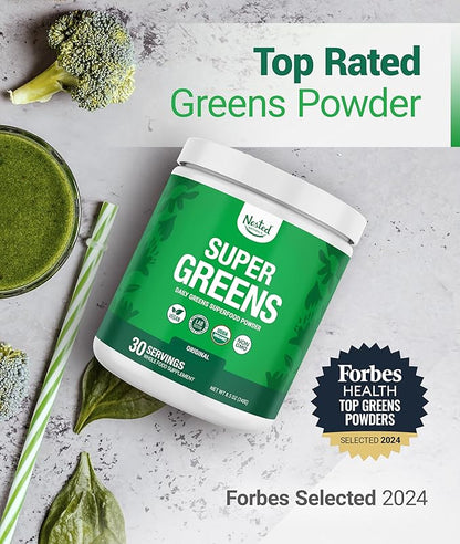 Super Greens Daily Greens Superfood Powder - Certified USDA Organic Green Powder w/20+ Whole Foods, Spirulina Powder, Wheat & Barley Grass - Probiotics, Fiber & Enzymes - Original Flavour, 30 Servings