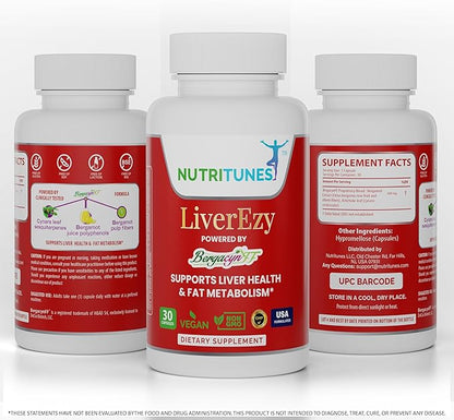 LiverEzy Liver Health & Fat Metabolism Supplement with Bergacyn FF (Bergamot and Artichoke Proprietary Blend) – Non-GMO, Vegan, GMP-Compliant – 30 Capsules, 30-Day Supply