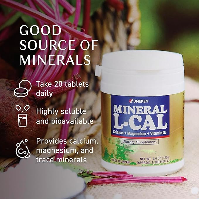 Mineral L-Cal, Calcium with Vitamin D3 In Ball Format, Enriched with Magnesium and Minerals, Water Soluble and Fast Absorbing, Calcium Magnesium D3 Supplement, 1,300 Balls & 130g per Bottle, Pack of 1