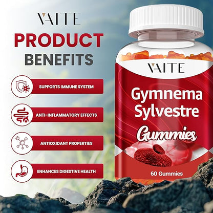 VAITE Gymnema Sylvestre Supplements 600mg – 20:1 Leaf Extract Gummies, Non-GMO, Gluten-Free, Vegan-Friendly, Made with Plant-Based Ingredients, with Antioxidant Properties, 60 Chewable Gummies