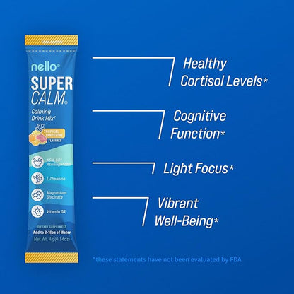 Supercalm Powdered Drink Mix, Tropical Tangerine, L Theanine, Ksm-66 Ashwagandha, Magnesium Glycinate, Vitamin D 3, Supplements for Relaxation & Focus, Natural, No Sugar, Non GMO, 20 Srvg