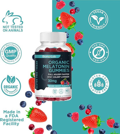 Melatonin Gummies (30mg) Enhanced with L-theanine & Vitamin B6 for Adult Women Men - Extra Strength Chewables Calm Gummy - Gluten Free