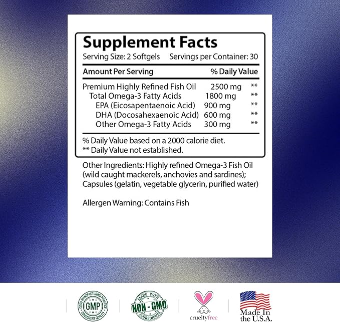 Research Verified Omega 3-1800mg Omega 3 Fish Oil - High 900mg EPA + 600mg DHA - No Aftertaste - 60 Softgel Capsules - 3 Bottles