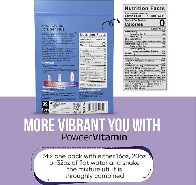 Electrolytes Powder Plus, Keto, Blueberry Grape, Zero Sugar, 1000mg Potassium, 120mg Calcium, 120mg Magnesium, Non-GMO, Zero Calories, 30 Hydration Packets