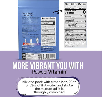 Electrolytes Powder Plus, Keto, Blueberry Grape, Zero Sugar, 1000mg Potassium, 120mg Calcium, 120mg Magnesium, Non-GMO, Zero Calories, 30 Hydration Packets