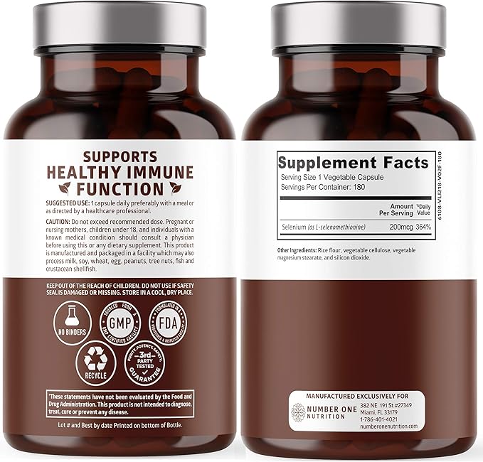 N1N Premium Pure Selenium [200MCG, Max Absorption] Essential Trace Mineral to Support Immunity and Prostate Function, 180 Veg Caps