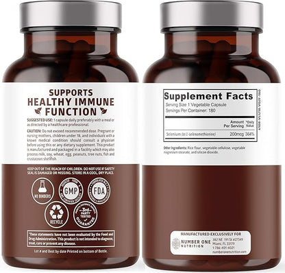 N1N Premium Pure Selenium [200MCG, Max Absorption] Essential Trace Mineral to Support Immunity and Prostate Function, 180 Veg Caps