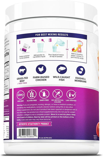 Multi Collagen Peptides Powder for Women - Hydrolyzed Flavored Collagen Powder for Women with Types I II III V & X Vitamin C & Hyaluronic Acid for Hair Skin and Nails (Peach Mango) - 30 Servings