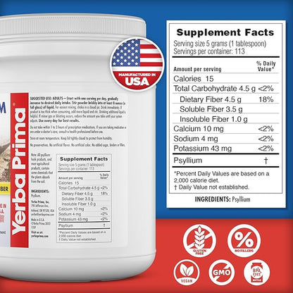 Yerba Prima Psyllium Whole Husks Fiber Supplement - Colon Cleanse - Gut Health - Vegan Non-GMO Gluten Free - 20oz