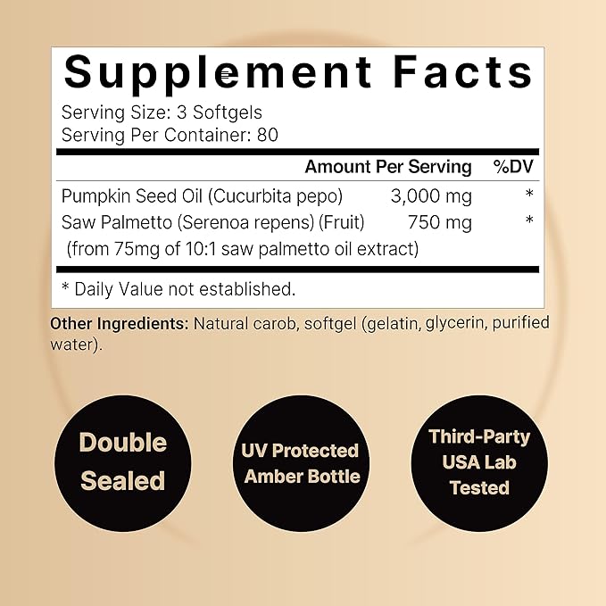 NatureBell Pumpkin Seed Oil 1000mg, 300 Softgels, Cold-Pressed, Rich in Omega 3 6 Essential Fatty Acids, Non-GMO, Made in USA