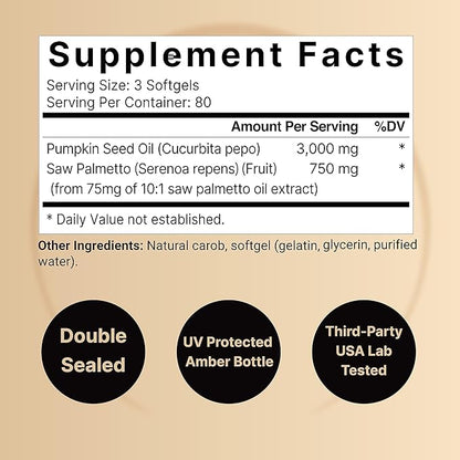 NatureBell Pumpkin Seed Oil 1000mg, 300 Softgels, Cold-Pressed, Rich in Omega 3 6 Essential Fatty Acids, Non-GMO, Made in USA
