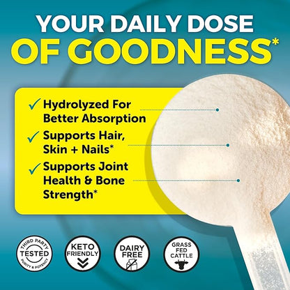Hydrolyzed Collagen Peptides Powder - 1 lb Grass-Fed & Pasture-Raised Collagen for Women, Type I & III Unflavored Bovine Collagen Powder for Men, Collagen Protein Powder For Hair, Skin, & Nails