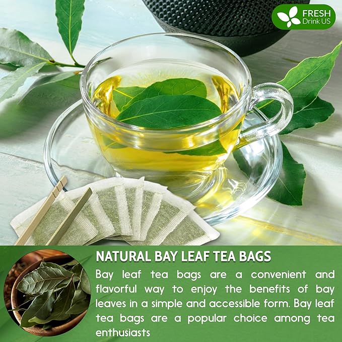 FreshDrinkUS, Premium 105 Bay Leaf Tea Bags, 100% Natural & Pure from Bay Leaves. Loose Leaf Bay Herbal Tea. Made with Natural Material Tea Bags, No Sugar, No Caffeine, No Gluten, Vegan.