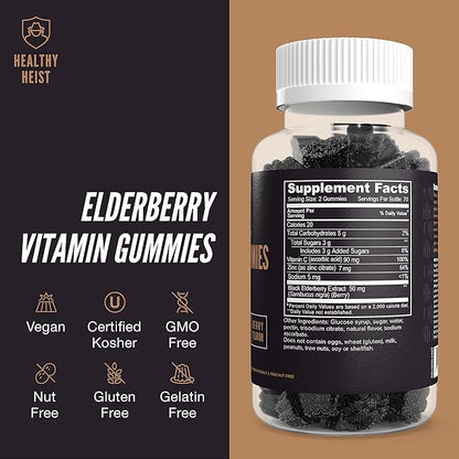 Sambucus Black Elderberry Gummies for Adults and Kids with Zinc and Vitamin C, 280 Gummy Bulk Size, Chewable Immune Support, Non GMO, Kosher, Pectin, Vegan, Delicious Berry Flavor