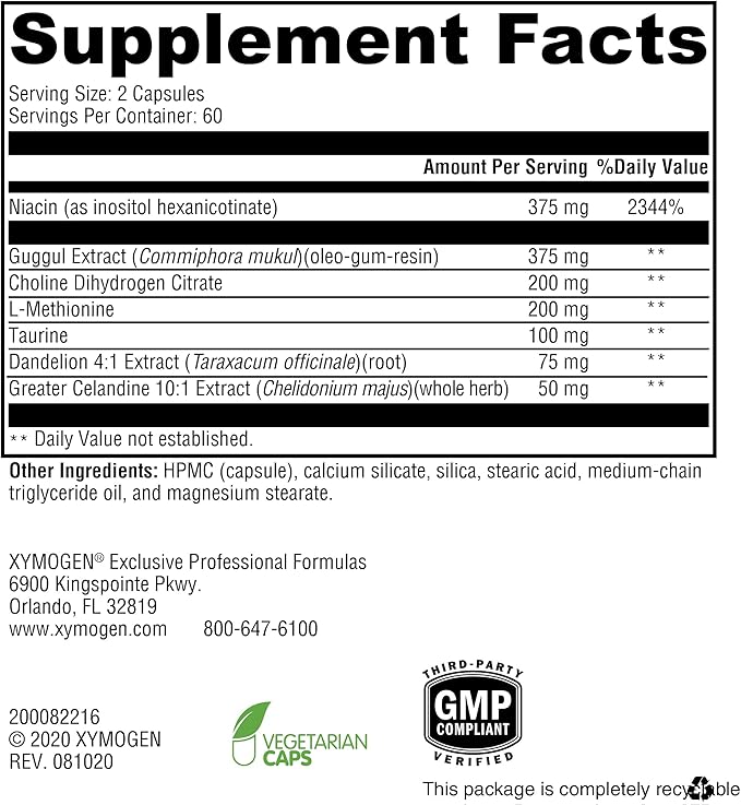 XYMOGEN LipotropiX - Lipid Metabolism + Liver Support - Dandelion + Celandine to Support Bile Flow, Guggul Extract + Inositol Hexanicotinate Maintain Already Healthy Blood Lipid Levels (120 Capsules)
