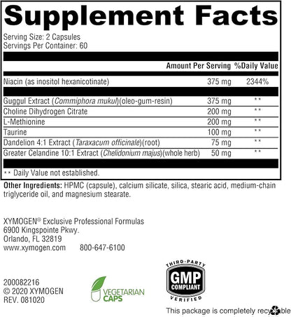 XYMOGEN LipotropiX - Lipid Metabolism + Liver Support - Dandelion + Celandine to Support Bile Flow, Guggul Extract + Inositol Hexanicotinate Maintain Already Healthy Blood Lipid Levels (120 Capsules)