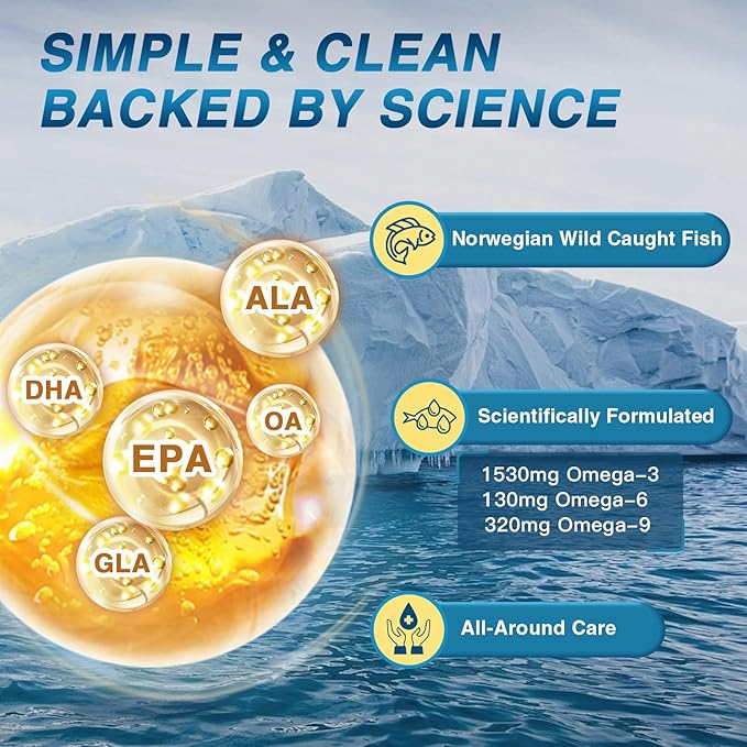 NATURE TARGET Triple Omega 3 6 9, Fish Oil 2400mg Softgels with Vitamin D3 & E - EPA & DHA & ALA - Supports Heart, Brain, Joint & Immune Health, Sustainably Sourced, Non-GMO