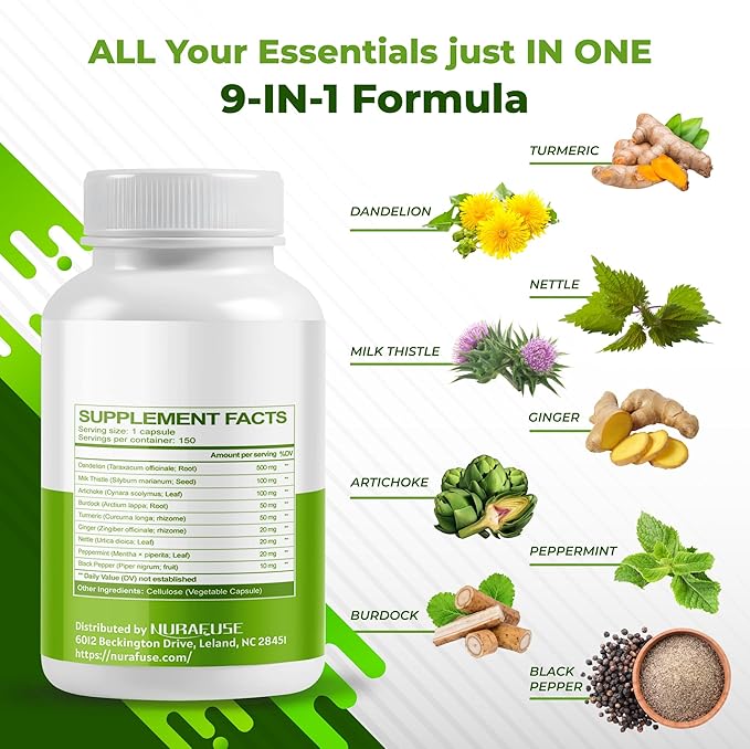 Dandelion Milk Thistle Artichoke Burdock Turmeric - Support Liver Health, Support Digestive Aid - Made and Tested in The USA