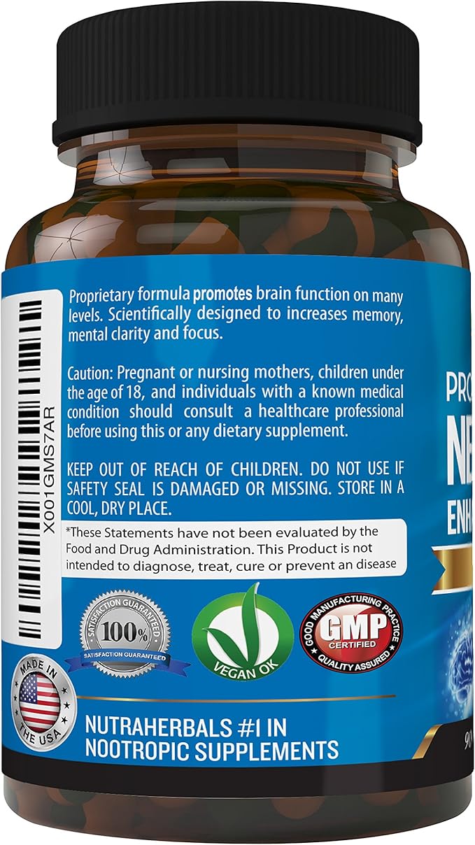 Brain Booster Supplement -90 Day Supply- Nootropics Mental Clarity, Memory & Focus. Scientifically Formulated for Prolonged Performance - DMAE, Bacopa Monnieri, Rhodiola Rosea.