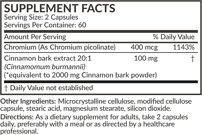 Futurebiotics Cinnamon Plus Chromium Picolinate Supplement, High Potency Chromium, Non-GMO, 120 Vegetarian Capsules