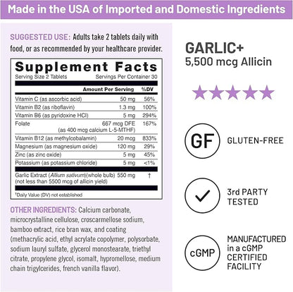 NatureWise Garlic Extract Supplement - Healthy Cholesterol & Blood Pressure Formula + B Vitamins, C, 5500mcg Allicin - Vegan Tablets w/Enteric Coating, Non-GMO, Gluten-Free, 60 Count [30-Day Supply]