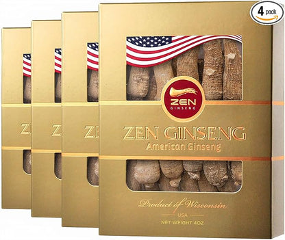 4 Boxes American Ginseng Root — Super Long Jumbo Wisconsin Ginseng (4oz/Box) Performance & Mental Health for Men & Women