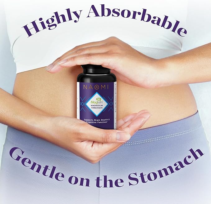 NAOMI Magnesium L-Threonate with 2,000mg Patented Magtein®, High Absorption Elemental Magnesium, Memory Supplement - Brain Health, Focus, Nerve Support, Heart Health, Natural Sleep Aid, 60 Veggie Caps