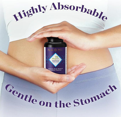 NAOMI Magnesium L-Threonate with 2,000mg Patented Magtein®, High Absorption Elemental Magnesium, Memory Supplement - Brain Health, Focus, Nerve Support, Heart Health, Natural Sleep Aid, 60 Veggie Caps