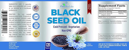 Cold Pressed Black Seed Oil - 120 Capsules, Premium Nigella Sativa Pure Black Cumin Seed Oil with Vitamin E, for Hair, Skin & Immune Health - Non-GMO 120 Capsules