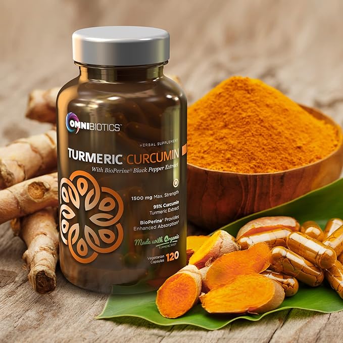 Organic Turmeric Curcumin Supplement with Black Pepper Extract - 1500mg Turmeric Supplement with 95% Curcuminoids & BioPerine for Joints Support. High Absorption, Non-GMO - 120 Vegan Capsules