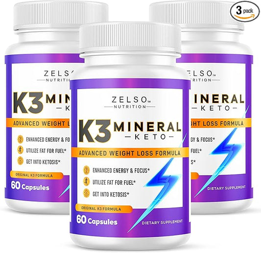 (3 Pack) K3 Mineral Weight Loss Pills for Women and Men, K3 Mineral Pills - K3 Salt Mineral, Vitamin + K3 Capsules Supplement for Keto Weight Loss - 3 Months Supply